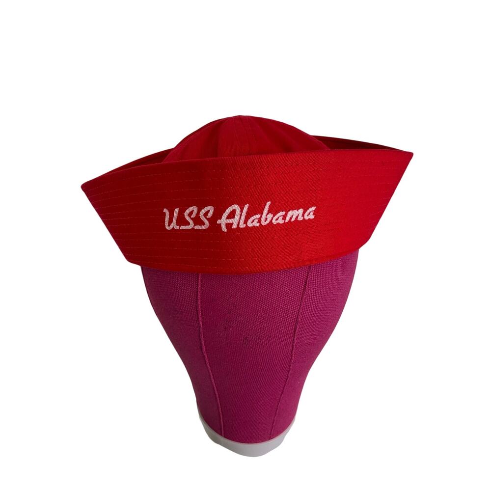 Vintage USS Alabama White letters red Saylor hat 100 cotton